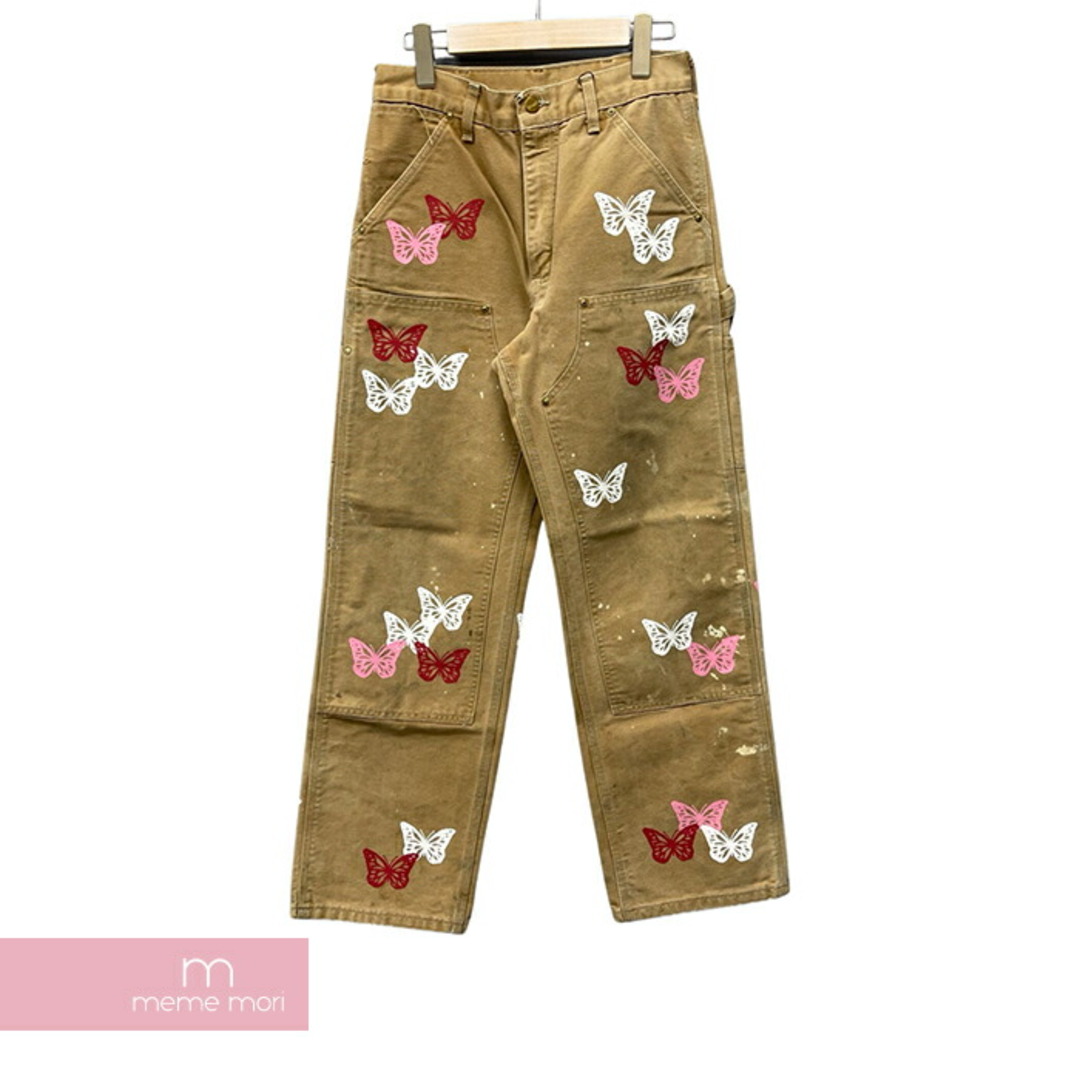 ABOUT DREAMS Butterfly Double Knee Pants アバウトドリームズ バタフライダブルニーパンツ ペインター バタフライプリント 蝶 総柄 リメイク 加工 ジップフライ カーハートボディ ベージュ×レッド×ホワイト 【240316】【中古-A】【me04】 メンズのスーツ(スラックス/スーツパンツ)の商品写真