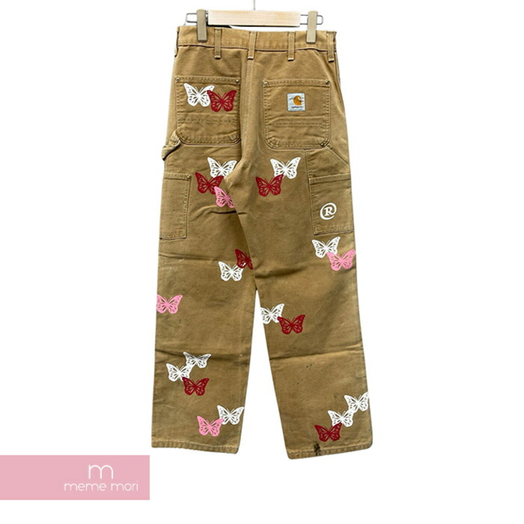 ABOUT DREAMS Butterfly Double Knee Pants アバウトドリームズ バタフライダブルニーパンツ ペインター バタフライプリント 蝶 総柄 リメイク 加工 ジップフライ カーハートボディ ベージュ×レッド×ホワイト 【240316】【中古-A】【me04】 メンズのスーツ(スラックス/スーツパンツ)の商品写真