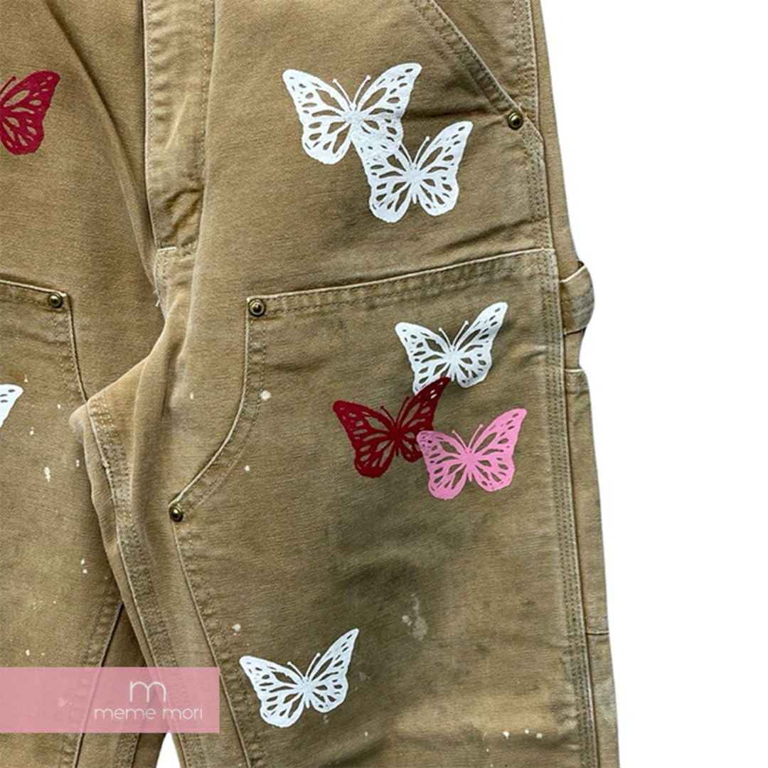 ABOUT DREAMS Butterfly Double Knee Pants アバウトドリームズ バタフライダブルニーパンツ ペインター バタフライプリント 蝶 総柄 リメイク 加工 ジップフライ カーハートボディ ベージュ×レッド×ホワイト 【240316】【中古-A】【me04】 メンズのスーツ(スラックス/スーツパンツ)の商品写真