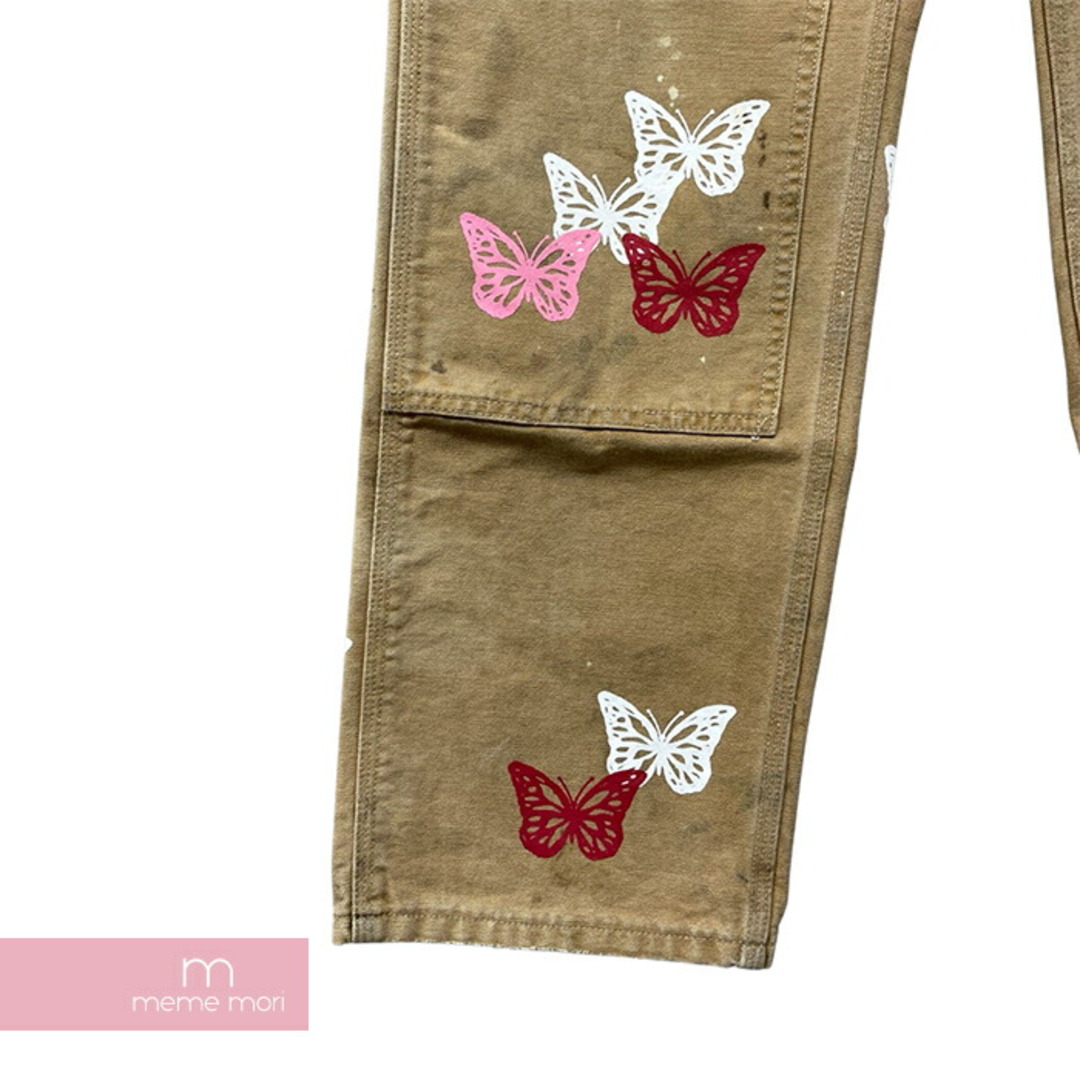 ABOUT DREAMS Butterfly Double Knee Pants アバウトドリームズ バタフライダブルニーパンツ ペインター バタフライプリント 蝶 総柄 リメイク 加工 ジップフライ カーハートボディ ベージュ×レッド×ホワイト 【240316】【中古-A】【me04】 メンズのスーツ(スラックス/スーツパンツ)の商品写真