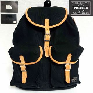 ポーター(PORTER)のレア HEAD PORTER レザー キャンバス リュックサック　ブラック(バッグパック/リュック)