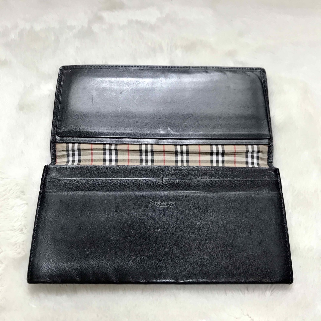 BURBERRY(バーバリー)のBurberry レザー 長財布 ホースロゴ 折り財布 ノバチェック ブラック レディースのファッション小物(財布)の商品写真