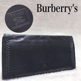 バーバリー(BURBERRY)のBurberry レザー 長財布 ホースロゴ 折り財布 ノバチェック ブラック(財布)