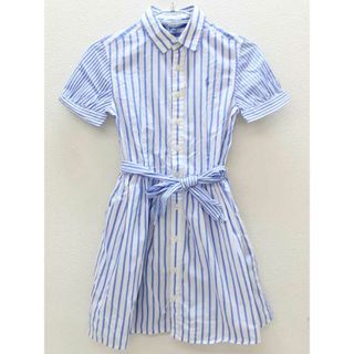 ▽ラルフローレン/Ralph Lauren▽140cm 半袖シャツワンピース 白×ブルー リボンベルト付き【中古】子供服 キッズ kids ジュニア 女の子 夏 906032 onepi