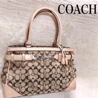 コーチ(COACH)の美品 COACH コーチ ラージ キャリーオール ハンドバッグ シグネチャー(ハンドバッグ)