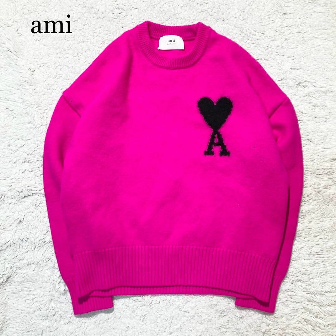 ami(アミ)の【極美品】ami アミ ニット セーター ショッキングピンク ロゴ M レディースのトップス(ニット/セーター)の商品写真
