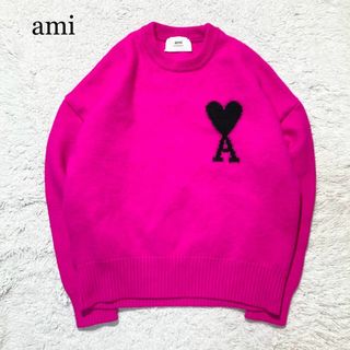 アミ(ami)の【極美品】ami アミ ニット セーター ショッキングピンク ロゴ M(ニット/セーター)