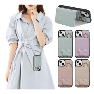 【スマホケース】ミッキー　iPhoneケース　ミラー付き　ショルダー　カード収納(iPhoneケース)