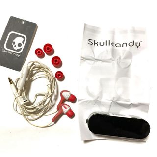 スカルキャンディ(Skullcandy)の送料込み　Skullcandy 有線イヤホン　ホワイト×レッド(ヘッドフォン/イヤフォン)