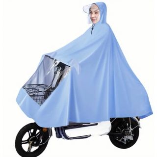 【新品】　自転車用 レインコート ポンチョ 男女兼用 クリアバイザー　水色(レインコート)