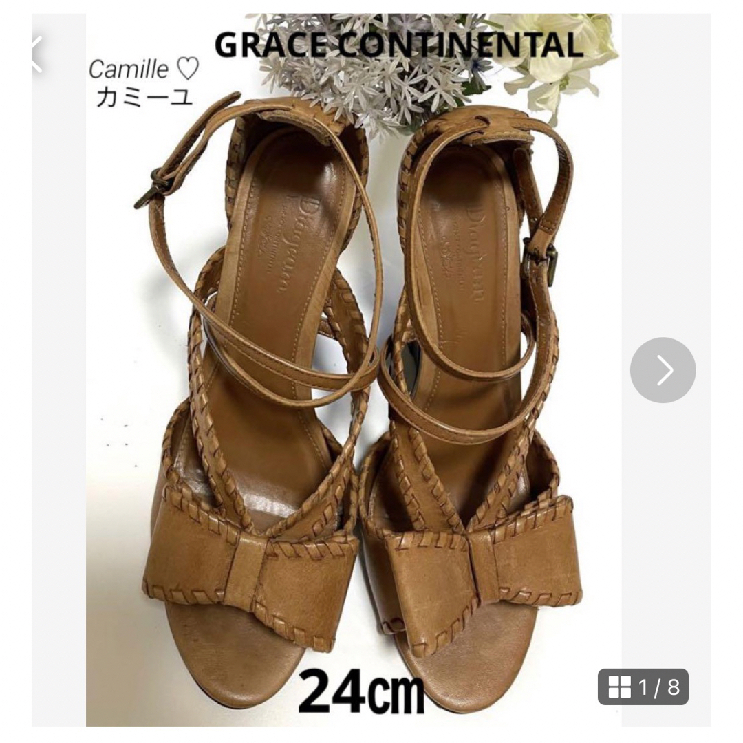 GRACE CONTINENTAL(グレースコンチネンタル)のグレースコンチネンタル ダイアグラム♡ サンダル リボン♡24㎝ブラウン レディースの靴/シューズ(サンダル)の商品写真