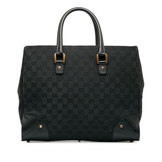 Gucci - GUCCI トートバッグ GGキャンバス レザー ブラック 33890の 