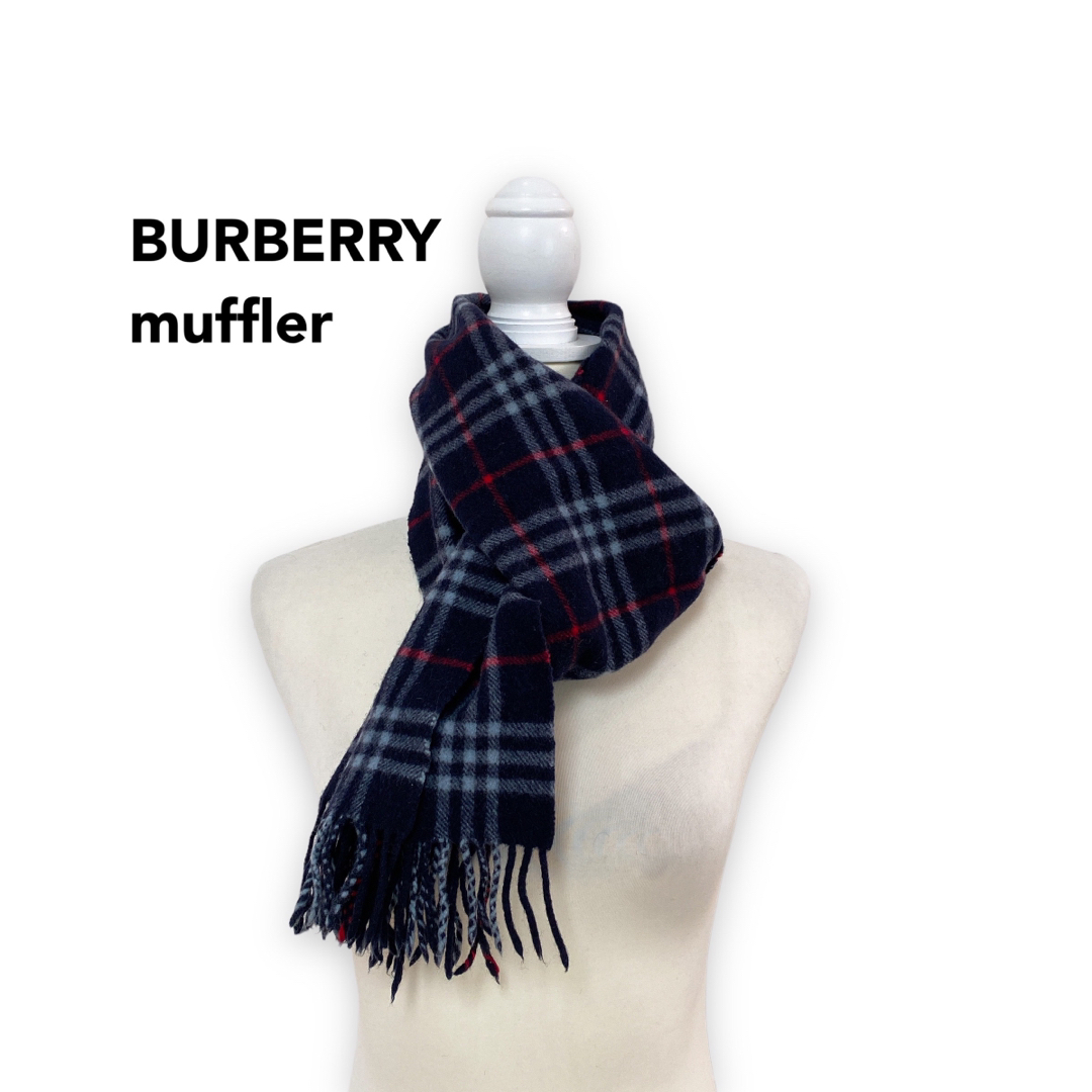 BURBERRY(バーバリー)のBurberry バーバリー　マフラー　ストール　ノバチェック　ウール　ネイビー レディースのファッション小物(マフラー/ショール)の商品写真