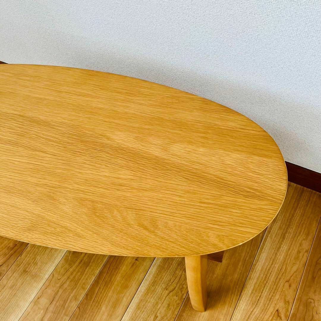 棚付きセーンターテーブル　幅95cm 天然木 楕円　折りたたみ式 インテリア/住まい/日用品の机/テーブル(ローテーブル)の商品写真