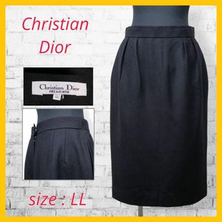 クリスチャンディオール(Christian Dior)の美品 クリスチャン ディオール タイト スカート 膝丈 ウール LL ブラック(ひざ丈スカート)