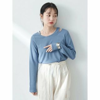 アースミュージックアンドエコロジー(earth music & ecology)の【ブルー】レイヤード風リブプルオーバー カットソー/レディース/春/24SS(カットソー(長袖/七分))