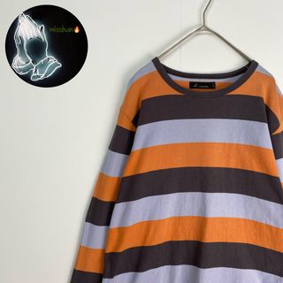 アニエスベー(agnes b.)の【アニエスベー　長袖Ｔシャツ　ボーダー　カラフル　オレンジ　水色　グレー　古着】(Tシャツ/カットソー(七分/長袖))