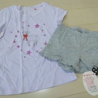 女児キッズＴシャツ・パンツ（１００）パープル・グレー綿(Tシャツ/カットソー)