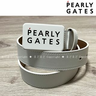 パーリーゲイツ(PEARLY GATES)のパーリーゲイツ 2段ロゴ バックル ベルト スマイル ニコちゃん 白 メンズ(ウエア)