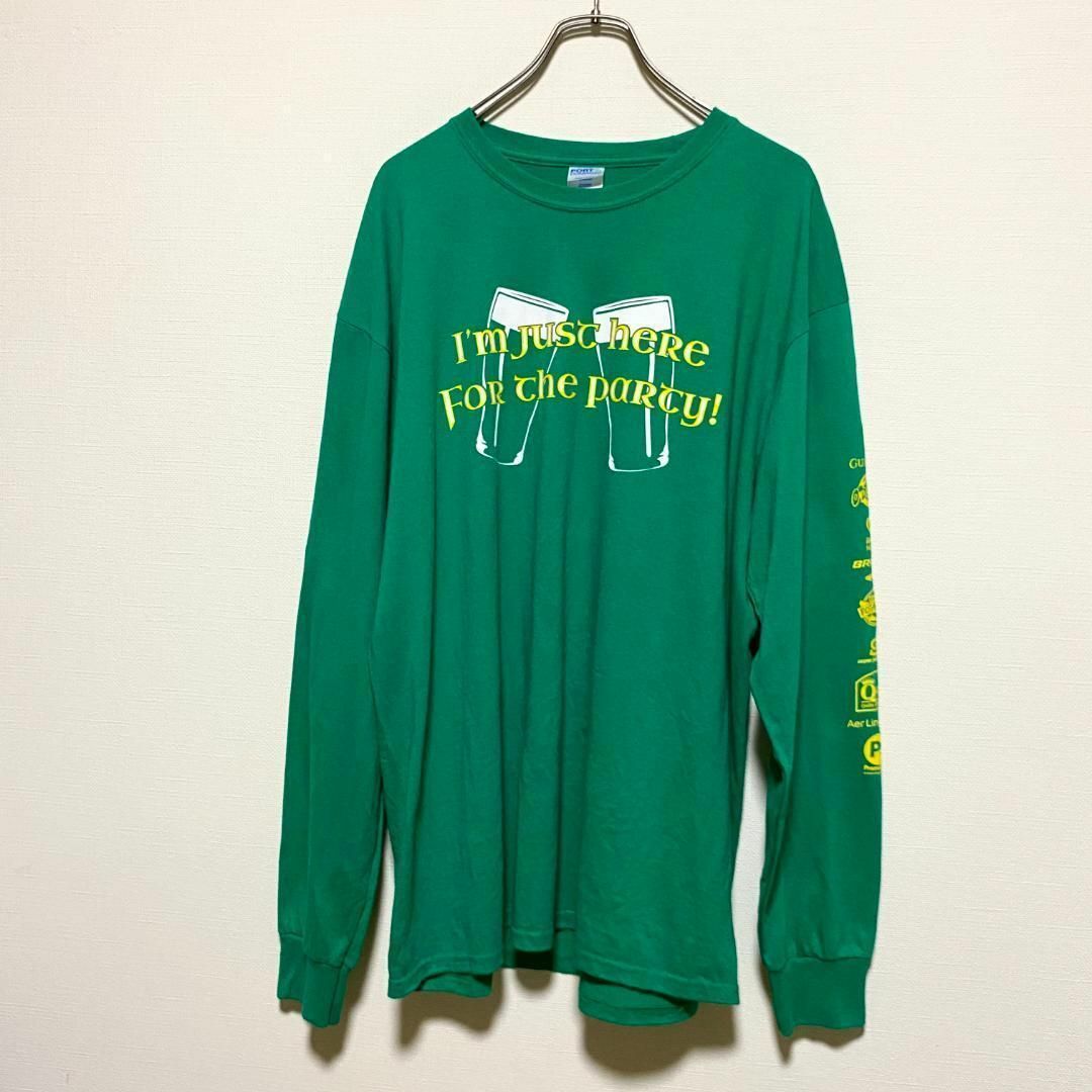 VINTAGE(ヴィンテージ)のアメリカ古着　ビール　長袖　Tシャツ　ロンT　グリーン　プリント　Q91 メンズのトップス(Tシャツ/カットソー(七分/長袖))の商品写真