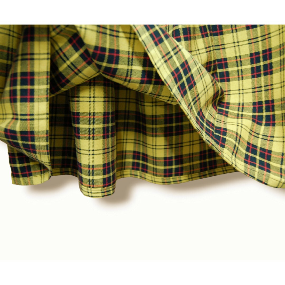 タータンチェック　切り替えプリーツフレアロングスカート:イエロー レディースのスカート(ロングスカート)の商品写真