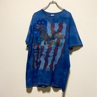 ヴィンテージ(VINTAGE)のアメリカ古着　タイダイ　イーグル　星条旗　半袖　Tシャツ　XLサイズ　Q108(Tシャツ/カットソー(半袖/袖なし))