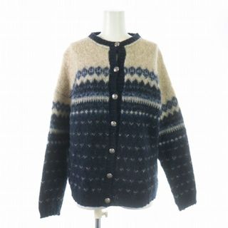 ウールリッチ(WOOLRICH)のウールリッチ ニットカーディガン 長袖 総柄 ウール S 紺 ネイビー グレー(カーディガン)