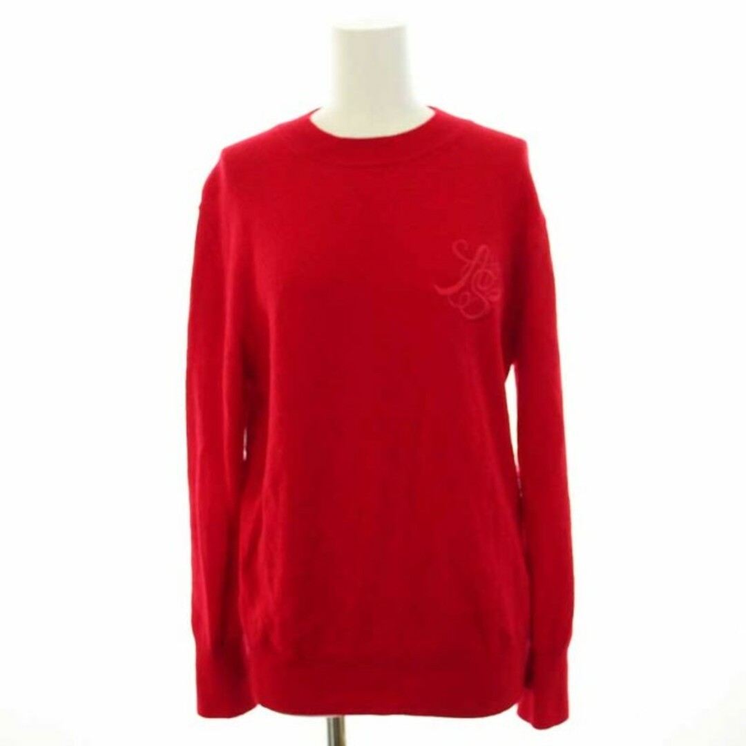 アルページュ ロゴ刺繍ニットプルオーバー 薄手 カットソー 長袖 ウール 赤 レディースのトップス(ニット/セーター)の商品写真
