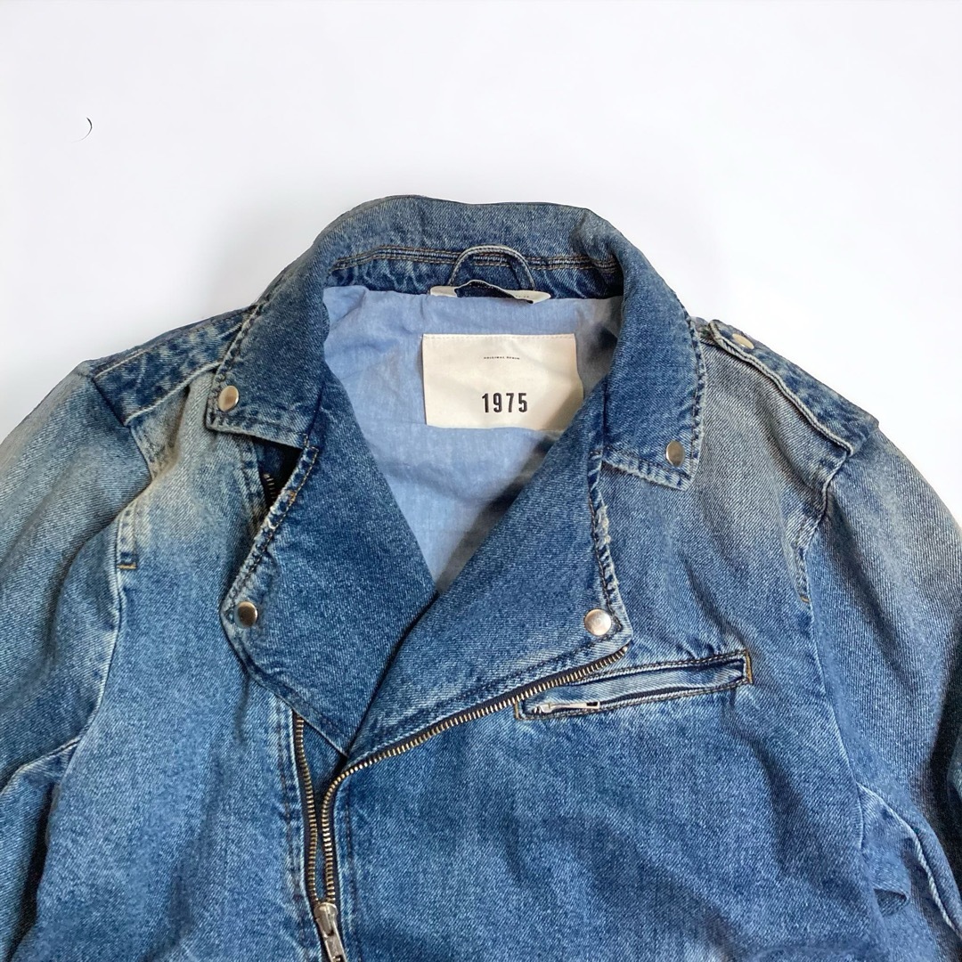 ZARA(ザラ)のZARA ザラ　1975 デニムライダースジャケット　S　メンズ　ダメージ加工 メンズのジャケット/アウター(Gジャン/デニムジャケット)の商品写真