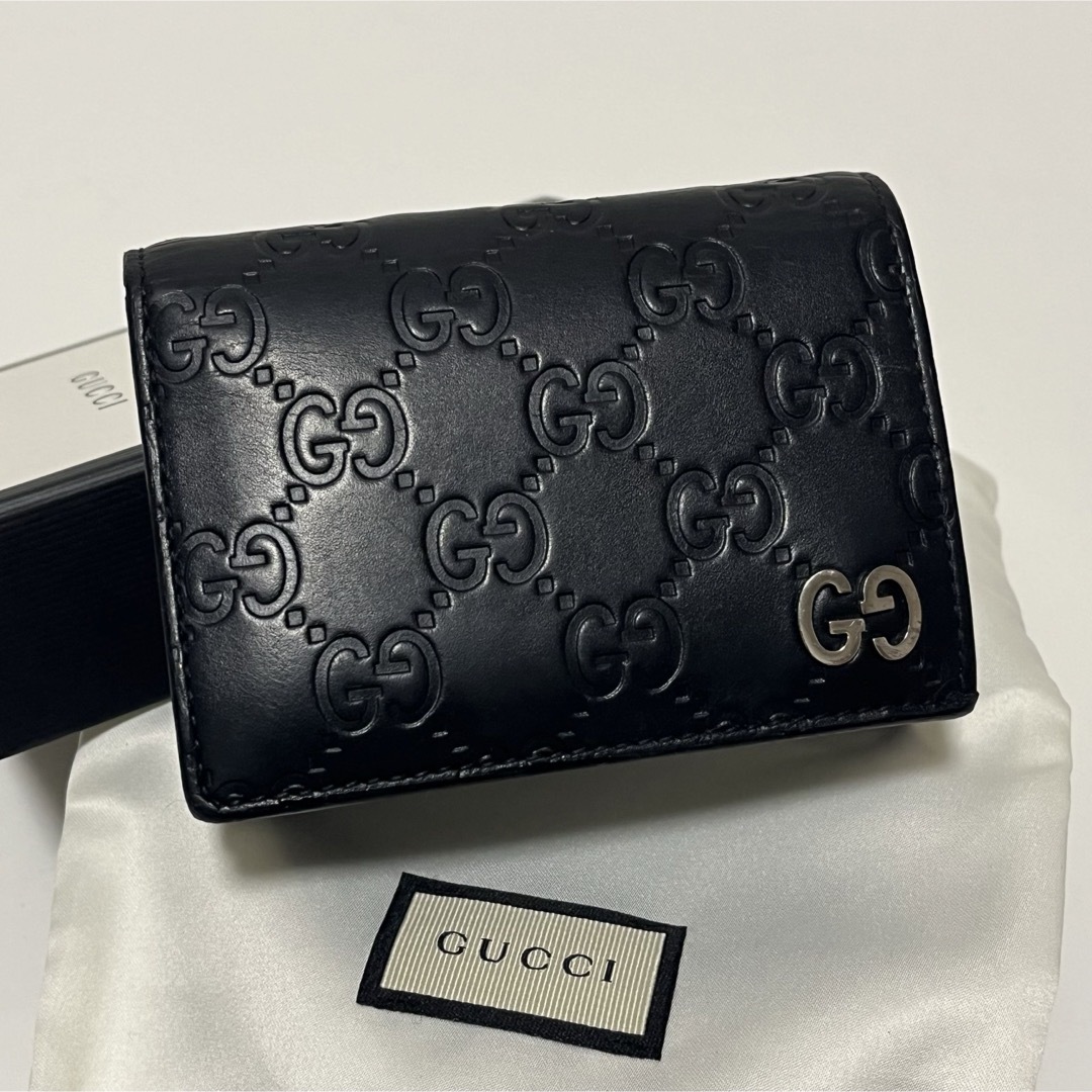 Gucci(グッチ)の721 箱付✨グッチ 二つ折り財布 ドリアン シマレザー GG柄 ブラック 黒 レディースのファッション小物(財布)の商品写真