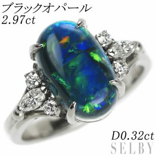 Pt850 ブラックオパール ダイヤモンド リング 2.97ct D0.32ct(リング(指輪))