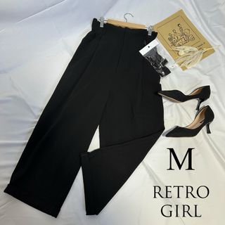 レトロガール(RETRO GIRL)のRETRO GIRL ハイウエスト ワイドパンツ ブラック ベルト 324a85(カジュアルパンツ)