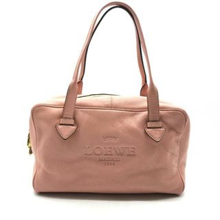 ロエベ(LOEWE)の良品 LOEWE ロエベ ロゴ 型押し レザー ハンド ミニ ボストン ハンド バッグ ピンク a2742(ボストンバッグ)