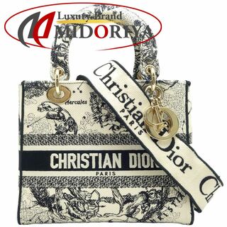 Christian Dior クリスチャンディオール レディ LADY D-LITE ミディアムバッグ 2Wayバッグ キャンバス ブラック アイボリー/450281【中古】