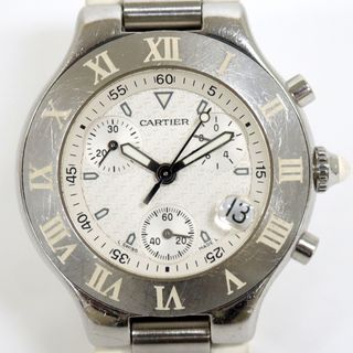 【Cartier】カルティエ マスト21・クロノスカフ ホワイト SS×ラバー 2424/W10184U2/br3620kw