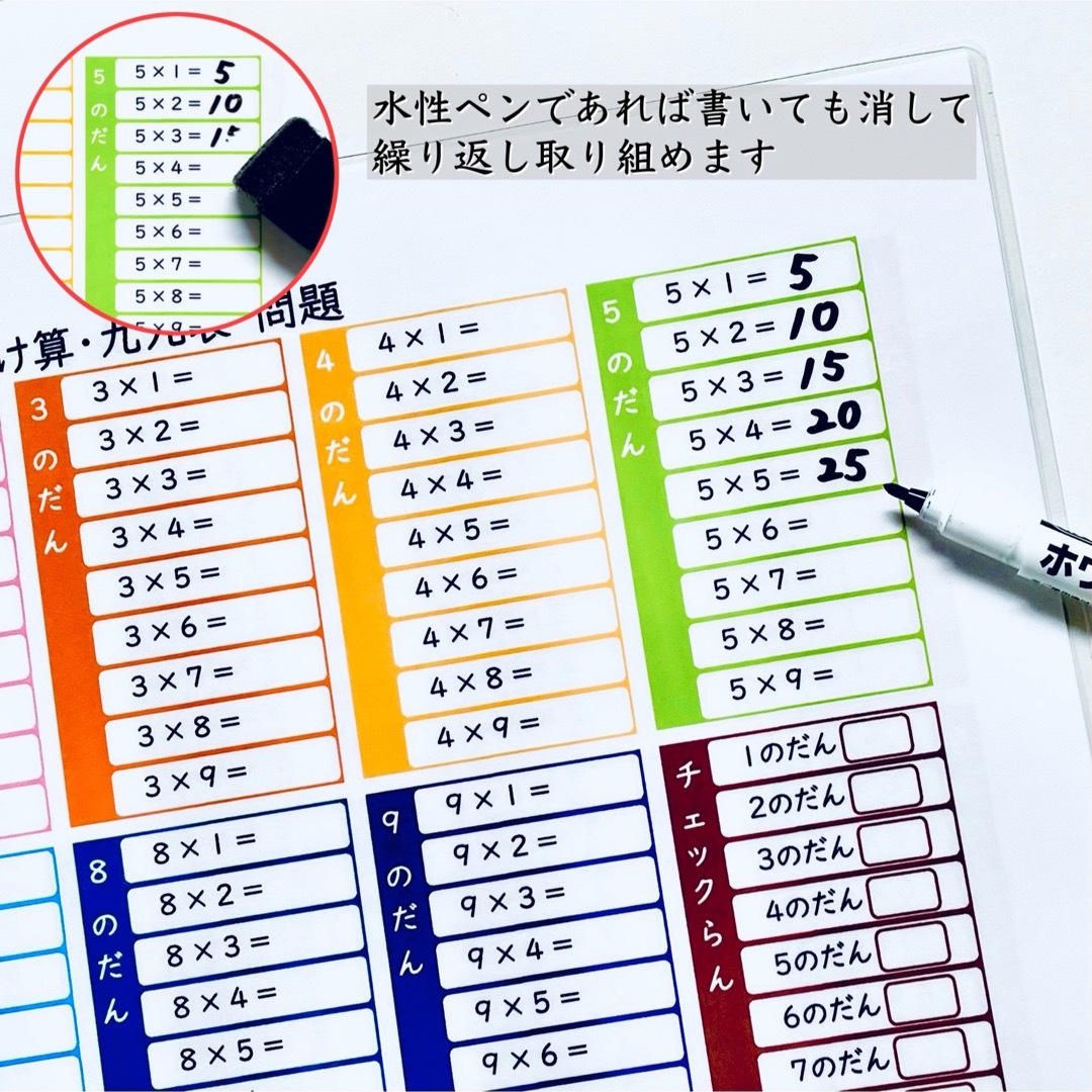 かけ算表　かけ算ポスター　九九表　小学校2年生　入学準備　就学準備　幼児教育　 キッズ/ベビー/マタニティのおもちゃ(知育玩具)の商品写真