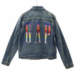 ギャップ(GAP)のギャップ ロゴ刺繍 デニムジャケット M ブルー×レッド GAP ジージャン レディース 古着 【240319】(Gジャン/デニムジャケット)