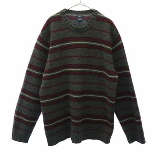 ギャップ(GAP)のギャップ ボーダー 長袖 ウール セーター L グレー×レッド GAP ニット クルーネック メンズ 古着 【240319】(ニット/セーター)