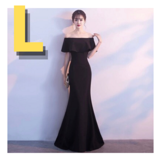オフショルブラックドレス　Lサイズ　マーメイドライン  D2-e3w8(ウェディングドレス)