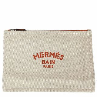 エルメス(Hermes)の【在庫一掃】HERMES エルメス ポーチ ニューヨッティングポーチPM フラットポーチ 小物入れ キャンバス    ベージュ オレンジ シルバー金具 レディース 美品【中古品】(ポーチ)