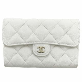 シャネル(CHANEL)の【在庫一掃】CHANEL シャネル 三つ折り財布 マトラッセ クラシックフラップウォレット ミディアムフラップウォレット スナップボタン AP0232  キャビアスキン   ホワイト 白 ゴールド金具 レディース 美品【中古品】(財布)