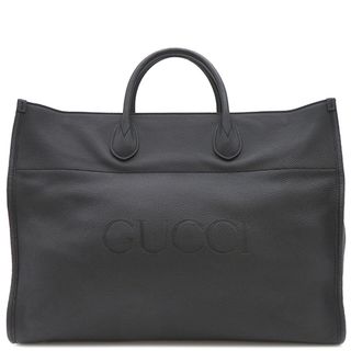 グッチ(Gucci)のグッチ GUCCI 2WAYバッグ ロゴ ラージ エンボス  レザー ブラック ゴールド金具 黒 トートバッグ ショルダーバッグ  674837・525040【中古】(トートバッグ)