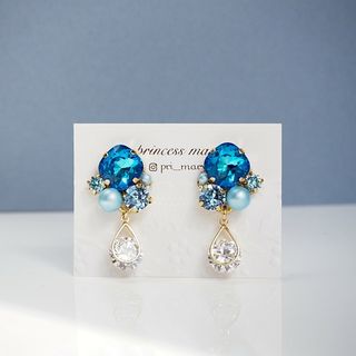 雫ジルコニア》贅沢スワロ サファイア&ロイヤルブルー♡﻿bijouピアス(ピアス)