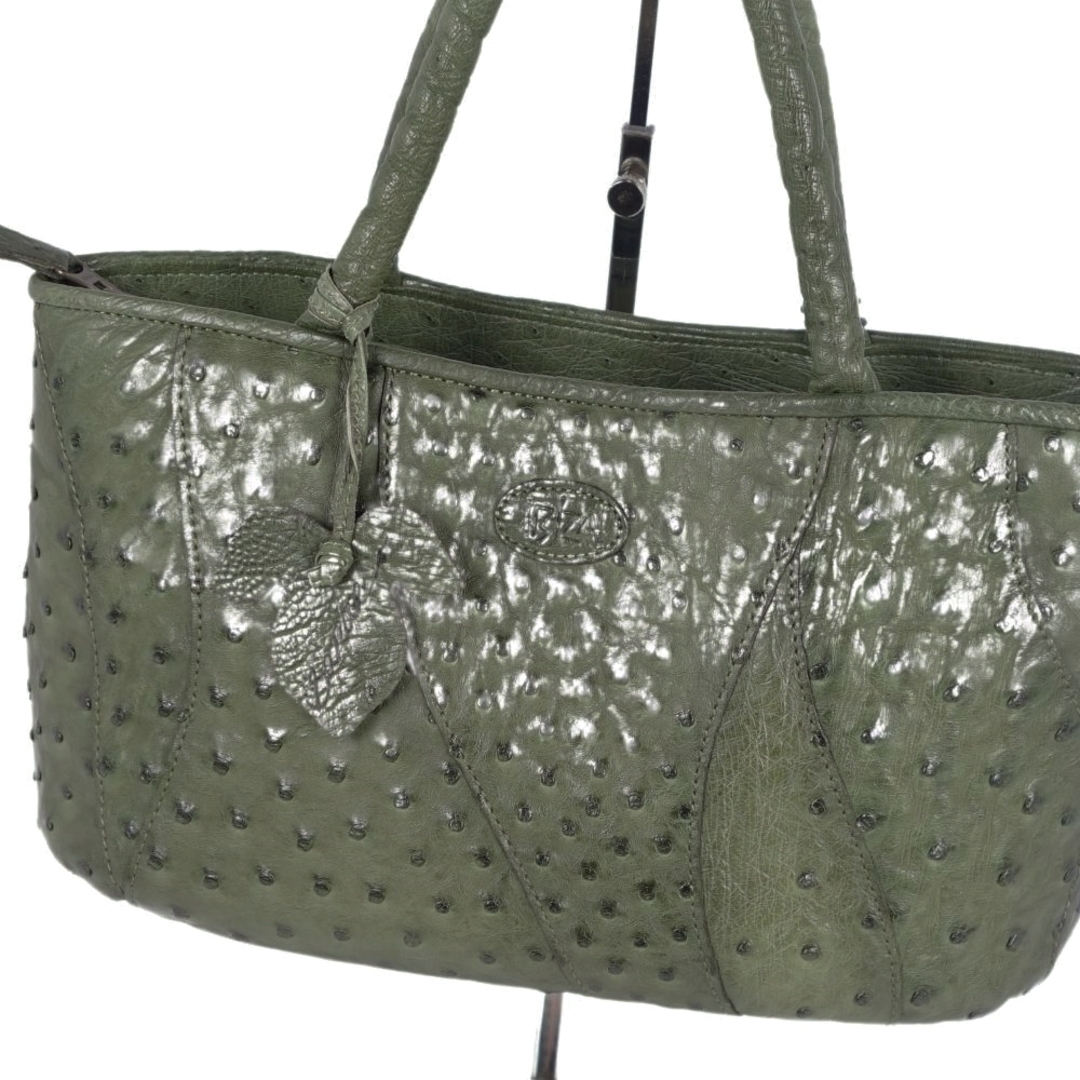 美品 イビザ バッグ ハンドバッグ オーストリッチ 本革 カバン 鞄 レディース グリーン レディースのバッグ(ハンドバッグ)の商品写真