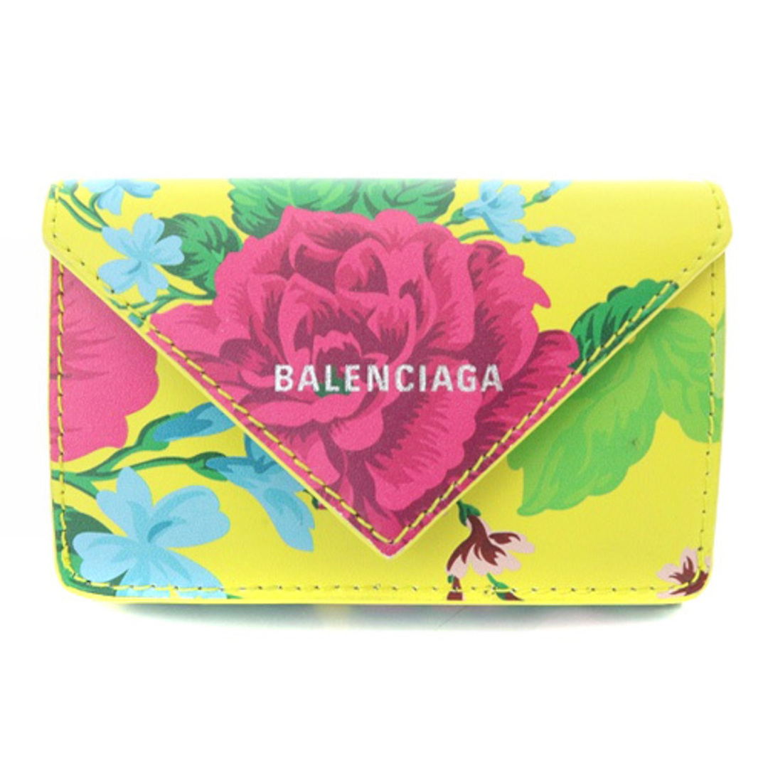 Balenciaga(バレンシアガ)のバレンシアガ ペーパーミニウォレット フラワー 財布 三つ折り レザー 黄色 レディースのファッション小物(財布)の商品写真