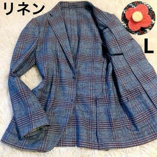 LARDINI - 【爽やか】LARDINI　テーラード　チェック　48/L　ブートニエール　リネン