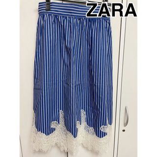 ザラ(ZARA)のZARA ストライプ×レーススカート(ひざ丈スカート)