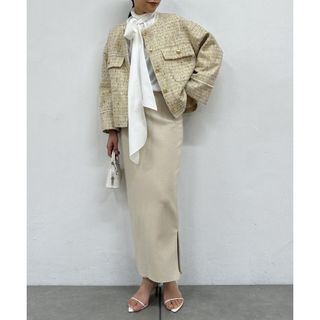 ラウンジドレス(Loungedress)の新品 【Loungedress】ポンチZIPタイトスカート ライトベージュ F(ロングスカート)