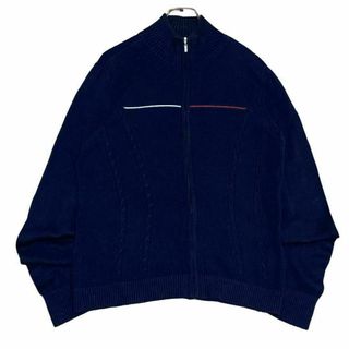 トミーヒルフィガー(TOMMY HILFIGER)のa42 US古着トミーヒルフィガー フルジップ コットンニット ケーブル編み(ニット/セーター)