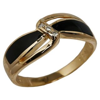 美品 K18YG イエローゴールド リング 指輪 オニキス ダイヤ 0.03ct 【1-0142517】(リング(指輪))